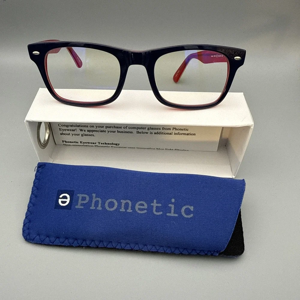 E Phonetic Computer Eyewear Blue/Red - FDA Registered, UVA/UVB Protection /Box